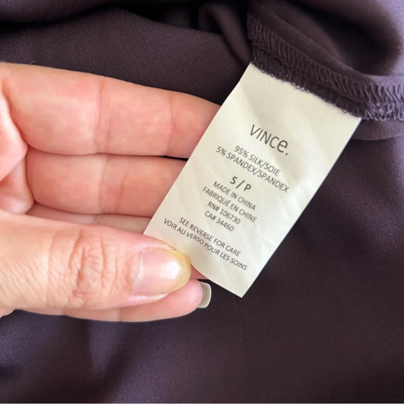 Vince 100% Silk Purple Zip Placket  Popover Top Tunic Lightweight Shirt Blouse S - Picture 8 of 14